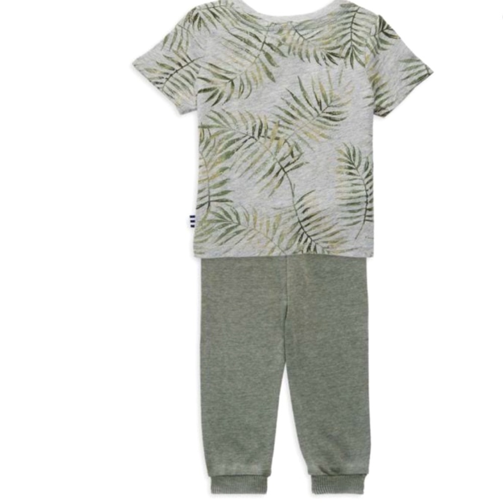 Set of 2 Splendid Baby Palm Leaf Tee + Joggers Soft Green Gray Unisex Set NWT